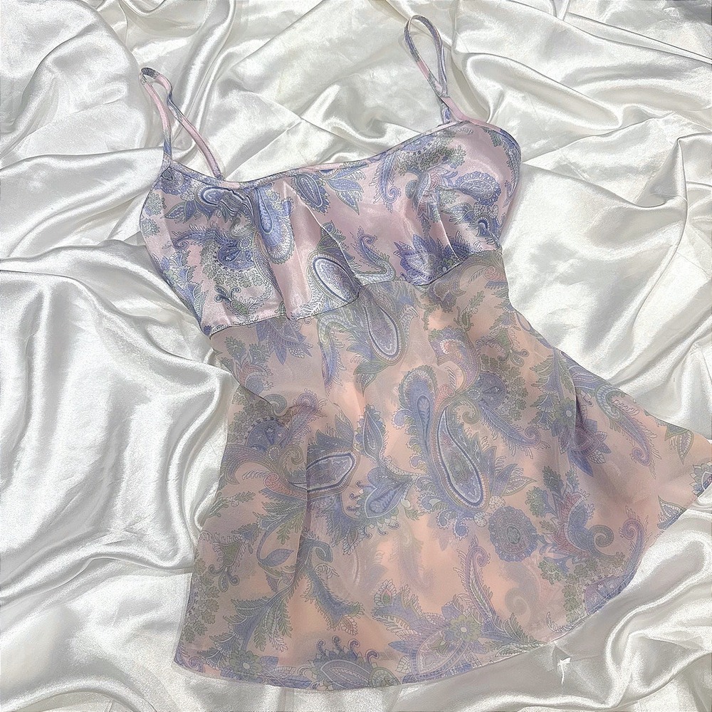 Sophia by Delicates Paisley Ruffle Sheer Camisole Top Lavender Pink Large